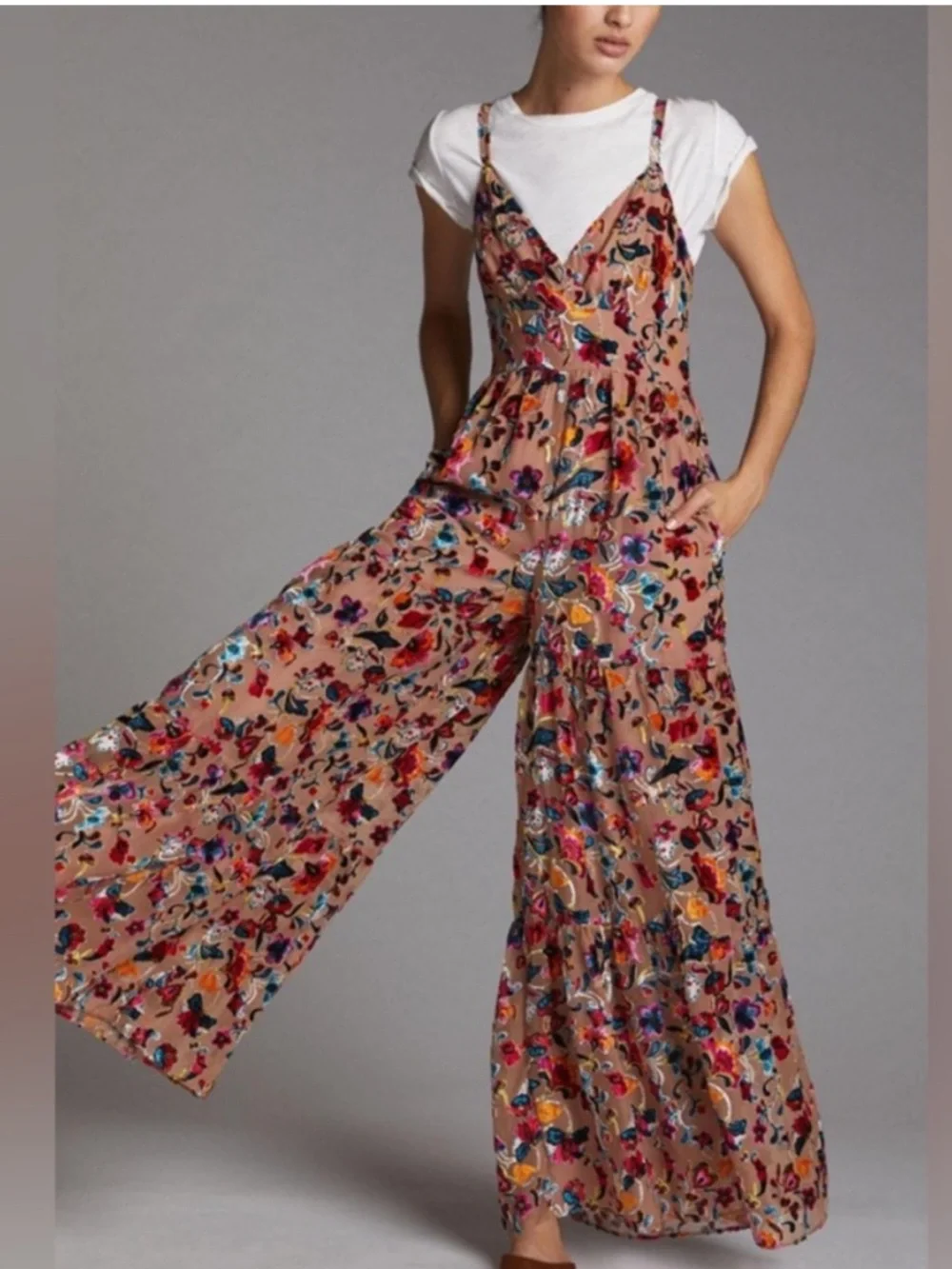 Hutch Tan Multi Floral Flounced Wide-Leg Jumpsuit - Picture 3 of 14